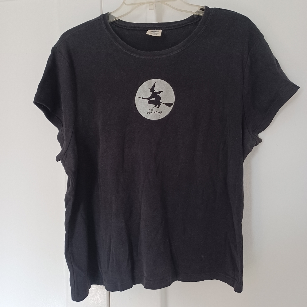 Witch on broom- silvery moon t shirt